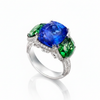 Blue Sapphire Solitaire with Cushion-Cut Emerald Side Stones Lab Grown Diamond