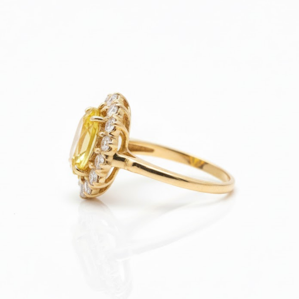 Oval Citrine Compass Ring with Beaded Diamond Halo