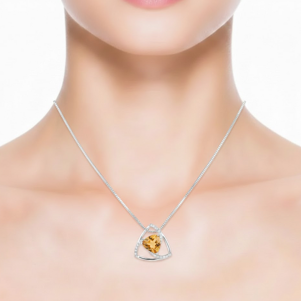 Trillion-Cut Citrine Pendant in 14K White Gold with Diamond Bypass Frame