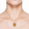 Cushion-Cut Citrine Double Halo Pendant in 14K Yellow Gold with Diamond Accents
