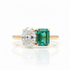 Cushion-Cut Emerald and Oval Lab Grown Diamond Duo Solitaire Ring