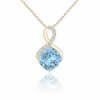 Cushion-Cut Blue Topaz Pendant in 14K Yellow Gold with Diamond Infinity Bale