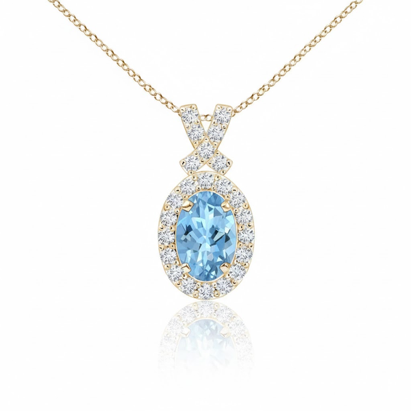Oval Blue Topaz and Diamond Crisscross Pendant