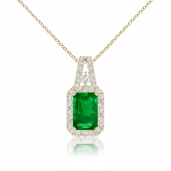 Emerald-Cut Emerald Halo Pendantwith Diamond