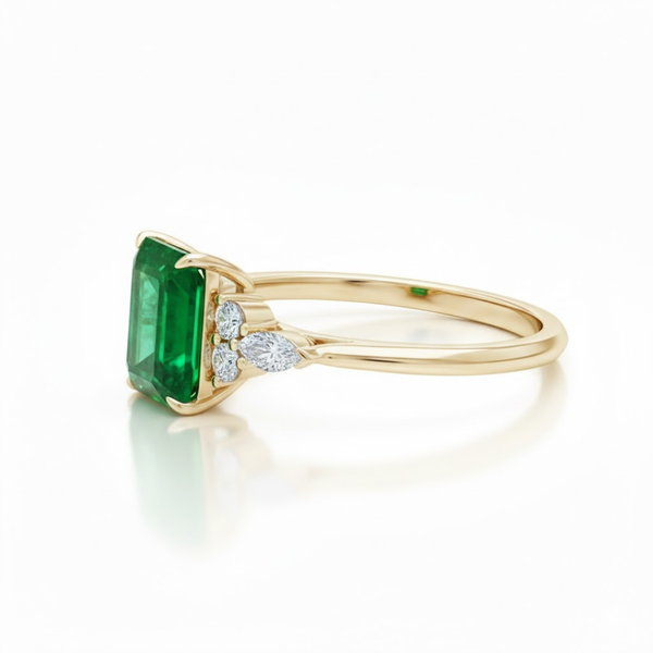 Emerald-Cut Emerald Solitaire with Marquise and Round Lab Grown Diamond Accents