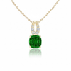 Cushion-Cut Emerald Solitaire Pendant in 14K Yellow Gold with Diamond Horseshoe Bale