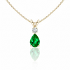 Pear-Cut Emerald Solitaire Pendant in 14K Yellow Gold with Diamond V-Bale