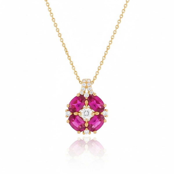 Oval-Cut Ruby Solitaire Pendant in 14K yellow Gold with Diamond Accent