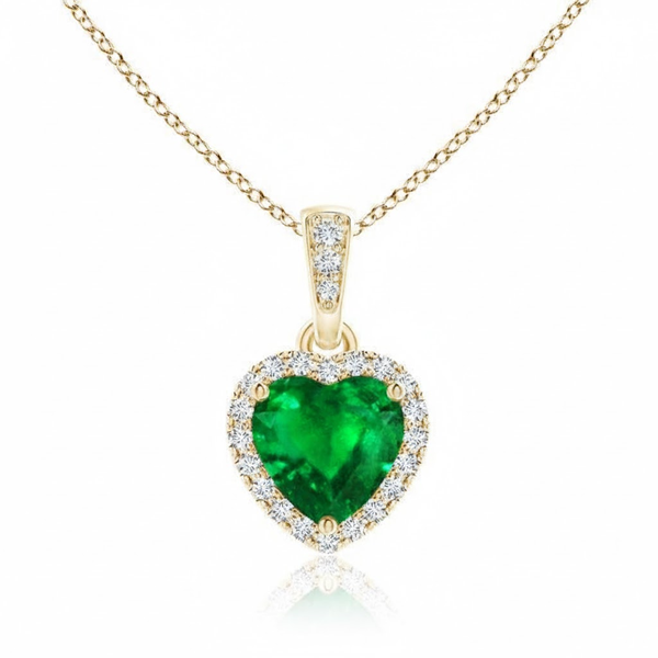 Heart-Cut Emerald Halo Pendant with Diamond Accents