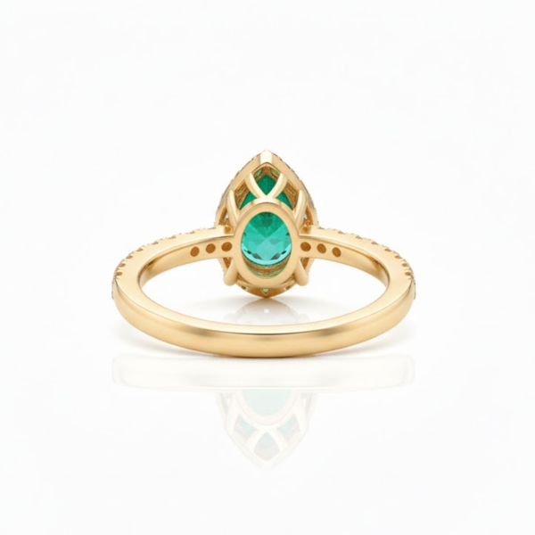 Classic Pear Emerald Halo Ring with Brilliant Accents Lab Grown