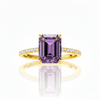 Radiant-Cut Amethyst Ring onGold with Diamond Shoulders