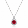 Round-Cut Ruby Teardrop Halo Pendant with Diamond-Set Open Bale