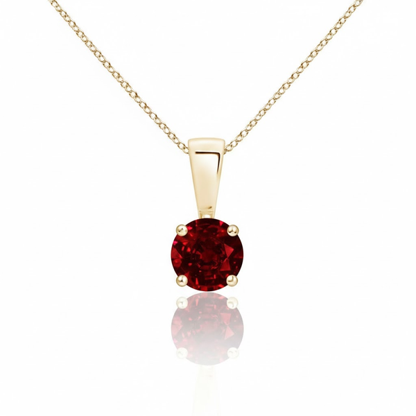 Round-Cut Ruby Solitaire Pendant in 18K Yellow Gold