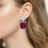 Cushion-Cut Ruby Drop Earrings with Diamond Cluster Accents