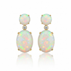Oval and Round-Cut Opal Tiered Drop Earrings with Diamond Accents