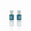 Emerald-Cut Blue Topaz Drop Earrings with Diamond Accents