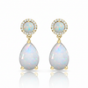 Tiered Pear and Round-Cut Opal Drop Earrings with Diamond Halo