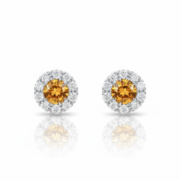 Round Citrine and Diamond Halo Studs