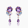 Oval and Pear-Cut Amethyst Drop Earrings with Blue Topaz Cluster Accents