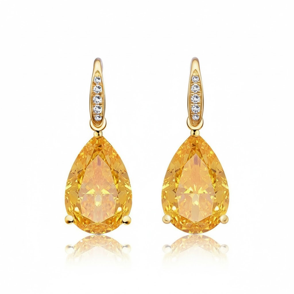 Pear-Cut Citrine and Diamond Lever-Back Earrings