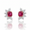 Oval-Cut Ruby Earrings with Asymmetric Pear-Cut Lab Grown Diamond Sunburst