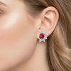 Oval-Cut Ruby Earrings with Asymmetric Pear-Cut Lab Grown Diamond Sunburst