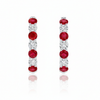 Modern Round Ruby Drop Earrings with Sequential Diamond Accents