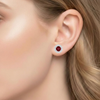 Round-Cut Ruby Stud Earrings with White Gold Architectural Diamond Halo