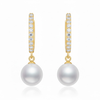 Radiant Pearl and Vertical Diamond Drop Earrings