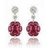 Oval-Cut Ruby Cluster Drop Earrings with Lab Grown Diamond Halo Accents
