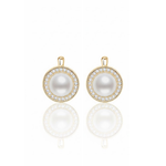 Classic Pearl Solitaire Earrings in Yellow Gold with Round Diamond Accents