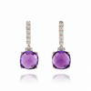 Round-Cut Checkerboard Amethyst Drop Earrings with Diamond-Set Hoops