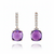 Round-Cut Checkerboard Amethyst Drop Earrings with Diamond-Set Hoops