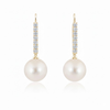 Pearl Drop Earrings with Pavé-Diamond Swirls in 14K Yellow Gold