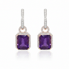 Cushion-Cut Amethyst Drop Earrings with Rose Gold Diamond Halo