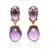 Oval -Cut Amethyst Drop Earrings with Intricate Round-Cut Blossom Tops