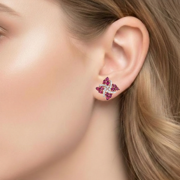 Pear-Cut Ruby Earrings with Sculptural Diamond "Flame" Wrap