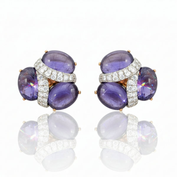 Amethyst Concentric Circle with Diamond Stud earrings