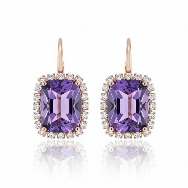 Cushion-Cut Amethyst Cocktail with Diamond Halo earrings