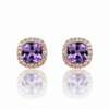 Cushion-Cut Amethyst Stud earrings with Diamond Halo