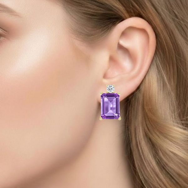 Classic Claw-Set Radiant - Cut Amethyst Solitaire earrings