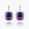 Cushion Amethyst Leverback earrings with Diamond Halo