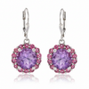 Round-Cut Amethyst and Ruby Halo Drop Earrings in White Gold