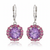 Round-Cut Amethyst and Ruby Halo Drop Earrings in White Gold