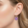 Round-Cut Amethyst and Ruby Halo Drop Earrings in White Gold