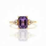 Cushion cutAmethyst Ring With Trio Diamond Accents