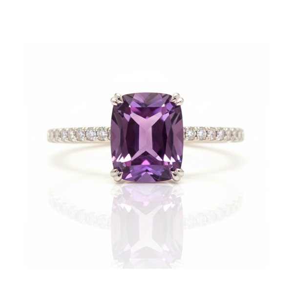 Cushion-Cut Amethyst Solitaire with Diamond Pavé Band