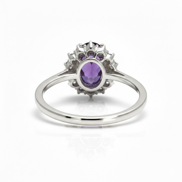 Classic Oval Amethyst Halo Ring with Diamond Accents
