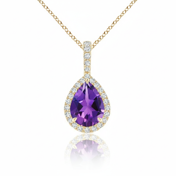 Amethyst Teardrop Pendant featuring a Brilliant Diamond Border