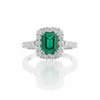 Classic Cushion Emerald Halo Ring with Lab Grown Diamond Accents